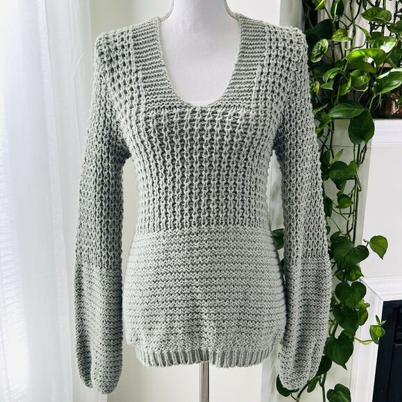 AP Adyson Parker Gray Chunky Knit Extra Long Sleeve Cozy Sweater - Medium - Picture 1 of 9